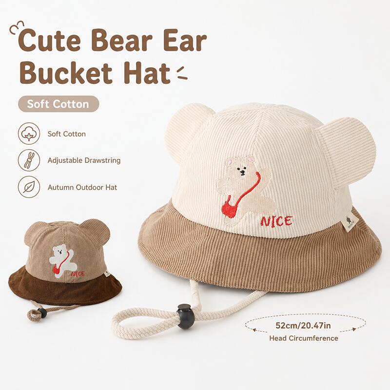 Bucket Hat Cotton - Детская панама с ушками медведя, мягкая